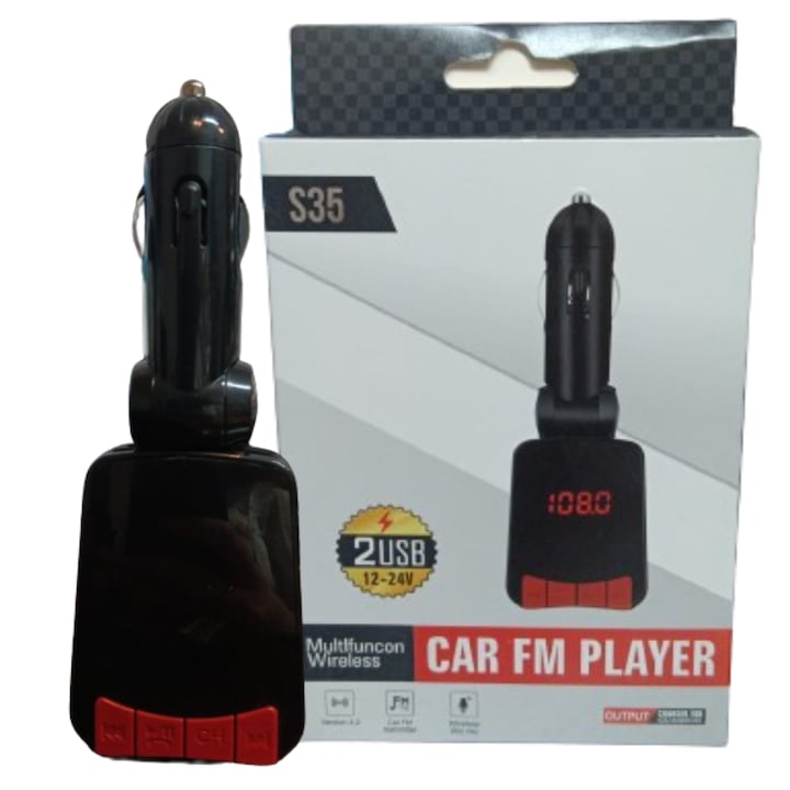 Modulator Auto FM Bluetooth cu USB pentru Incarcare Telefon, Negru