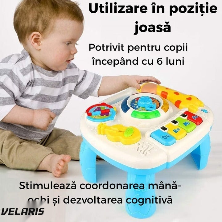 Măsuță activități 2in1 pentru bebeluși, cu muzică, lumini și butoane educative, picioare detașabile