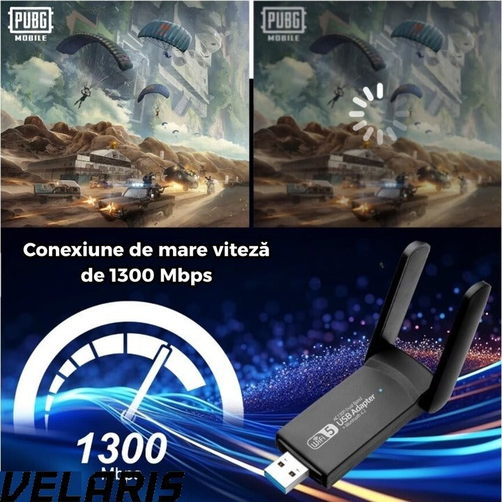 Adaptor wireless usb 3.0 dual band 2.4 si 5 ghz 1200 mbps cu antene externe compatibil windows linux mac