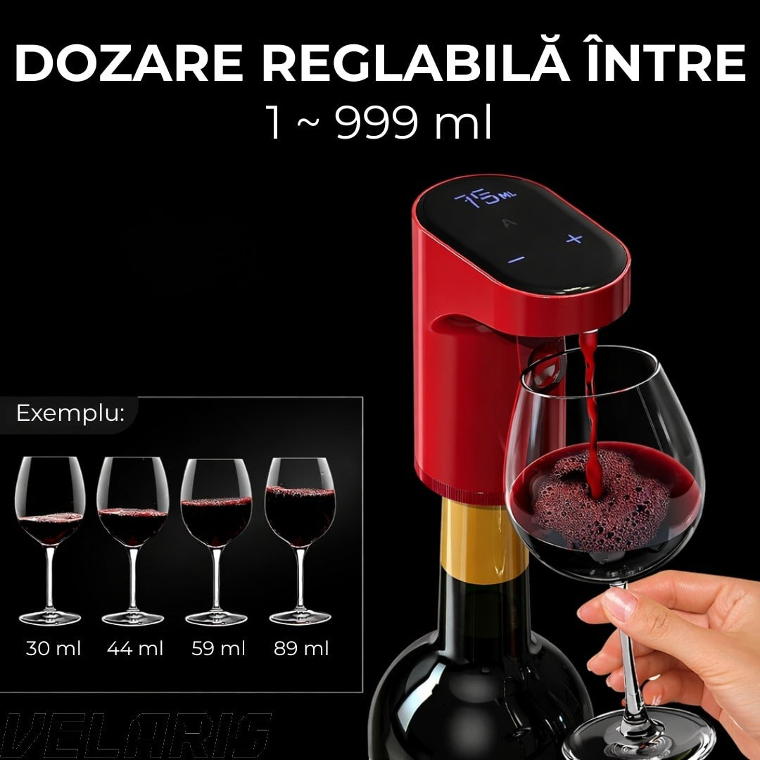 Aerator electric pentru vin si alte lichide cu dozare automata ecran tactil si incarcare USB Type-C, Rosu