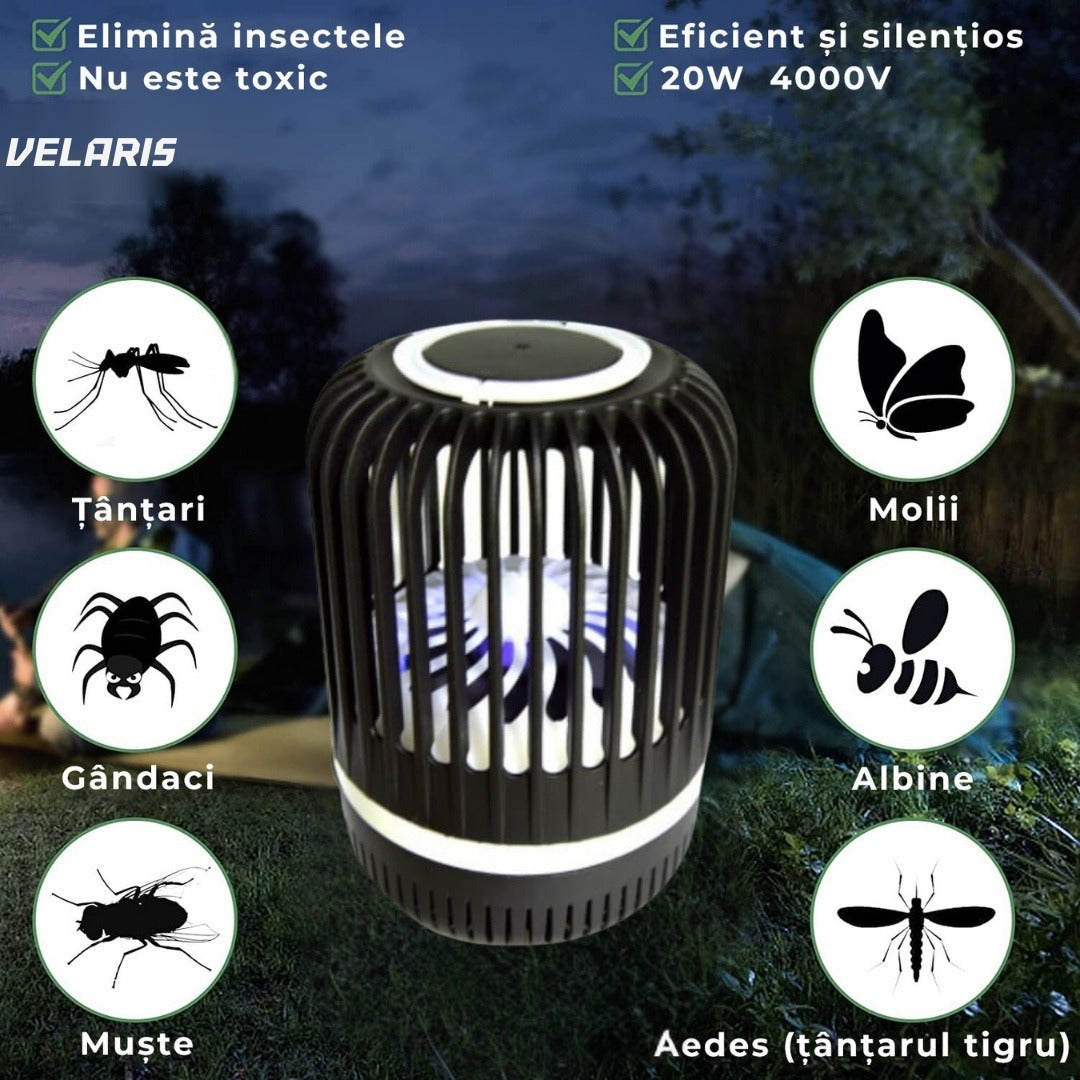 Lampă anti-insecte UV LED, 5W, raza de acțiune 20 m², alimentare USB, negru