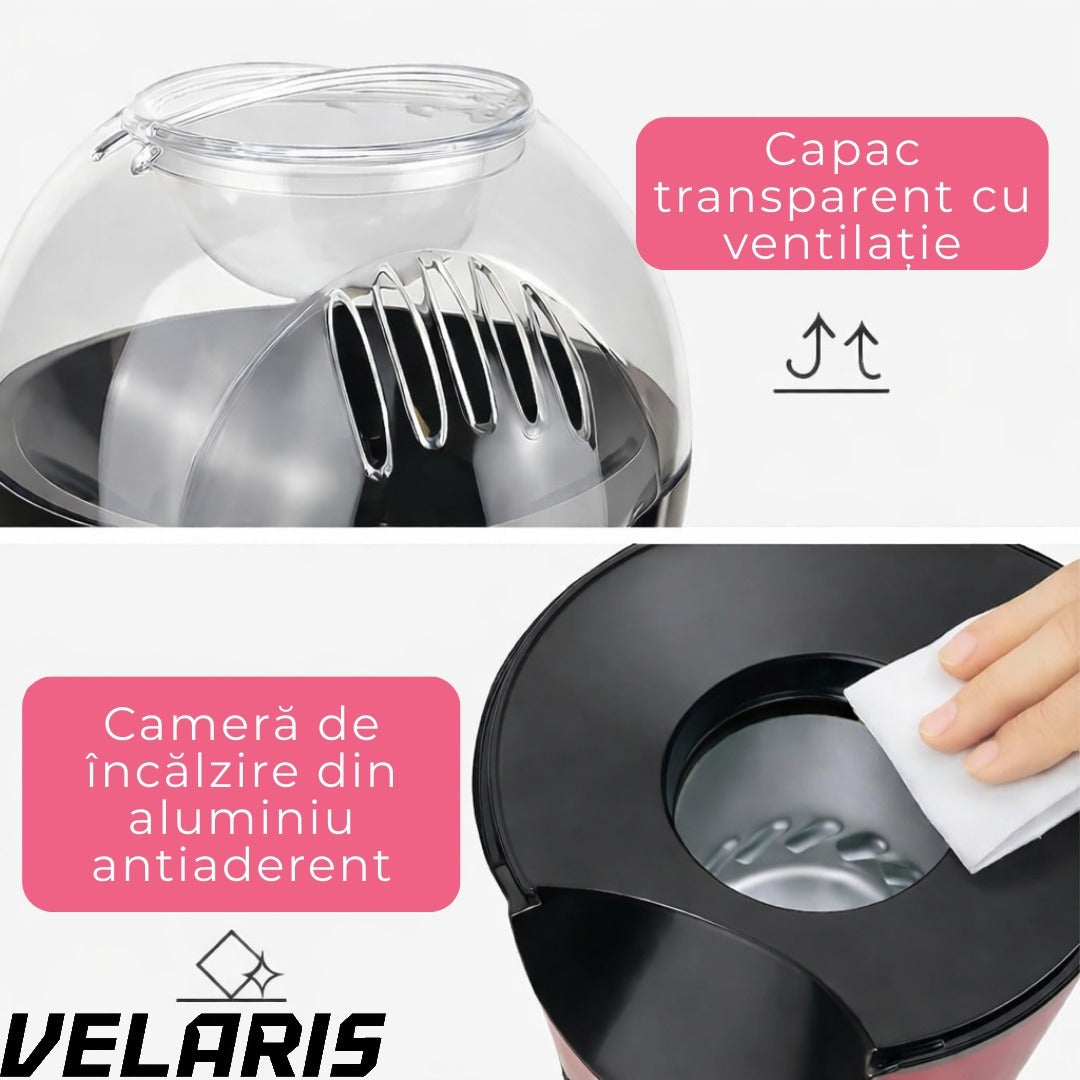 Aparat de facut popcorn, 1200W, capacitate 2.5L, fara ulei, rosu