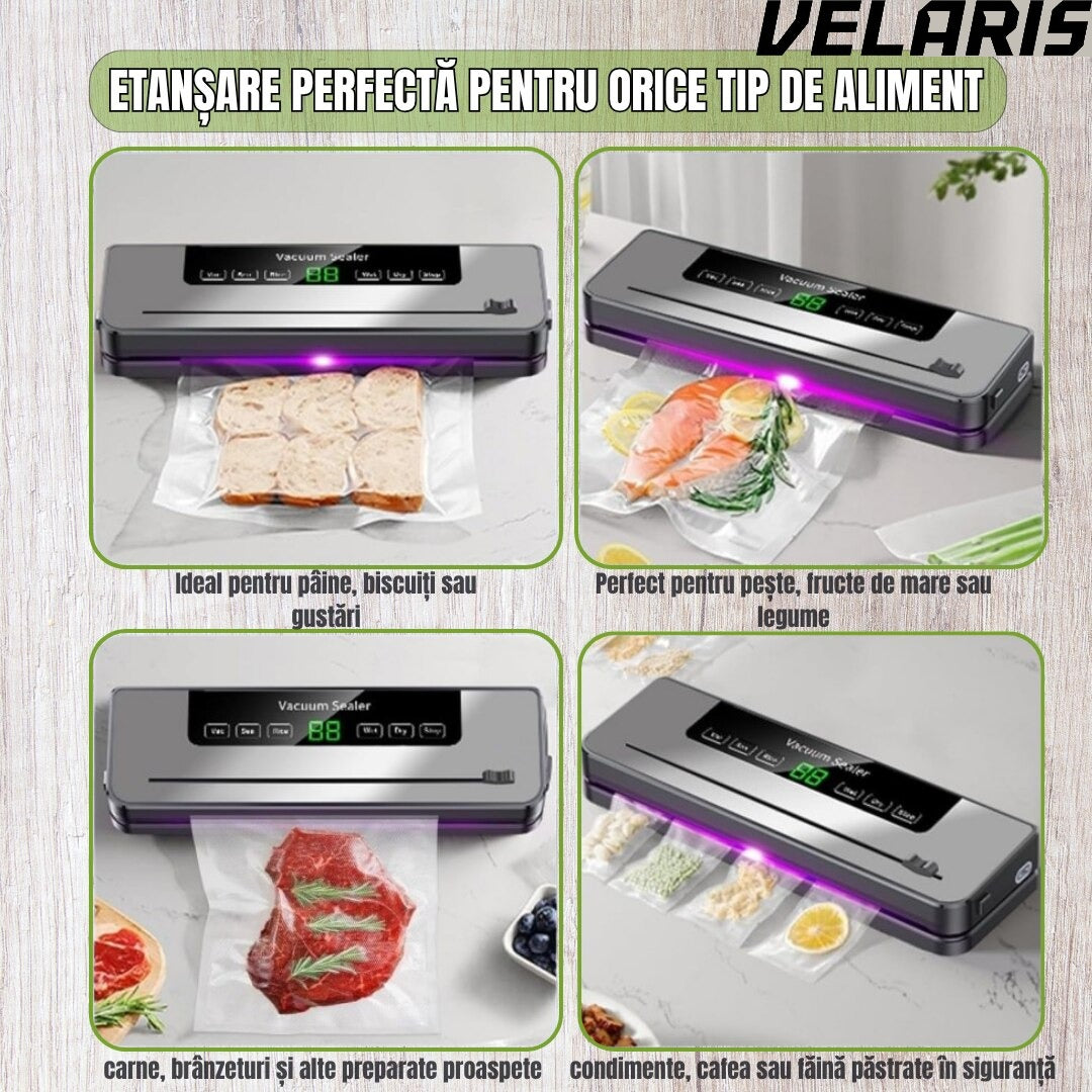 Aparat de vidat cu taietor incorporat, sistem compact, mod uscat si umed pentru conservarea alimentelor