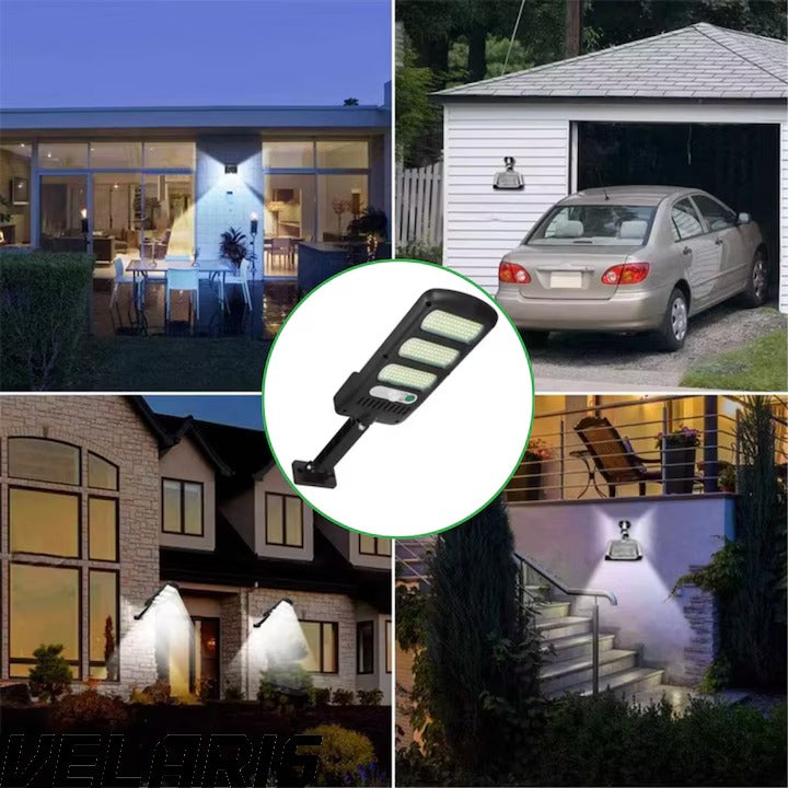 Aplica LED Exterior Solara cu 150 COB, Senzor Miscare si Lumina, Panou Solar 1.5W, 2400mAh, IP65, 6500K, Autonomie 6-10 Ore, Unghi Lumina 120°