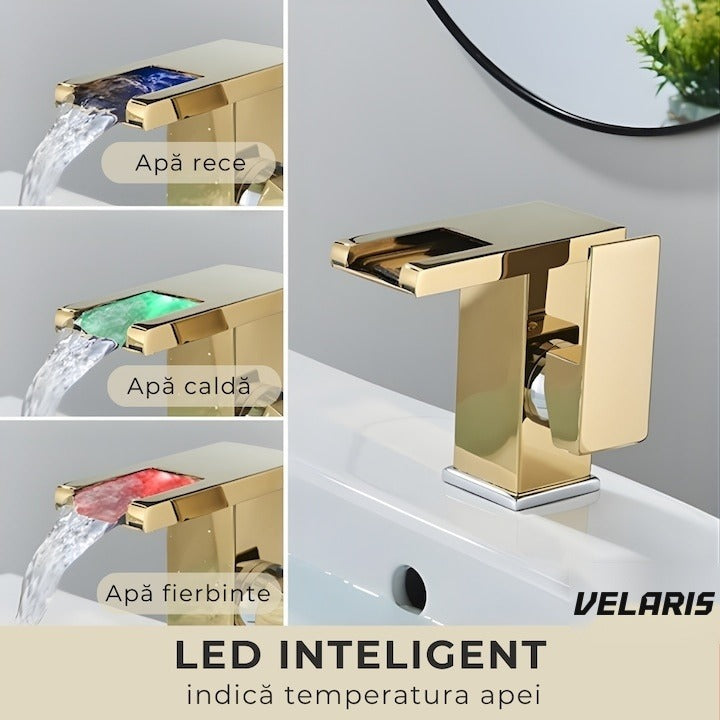 Baterie baie LED cascadă aur, iluminare RGB temperatură sensibilă, construcție alamă