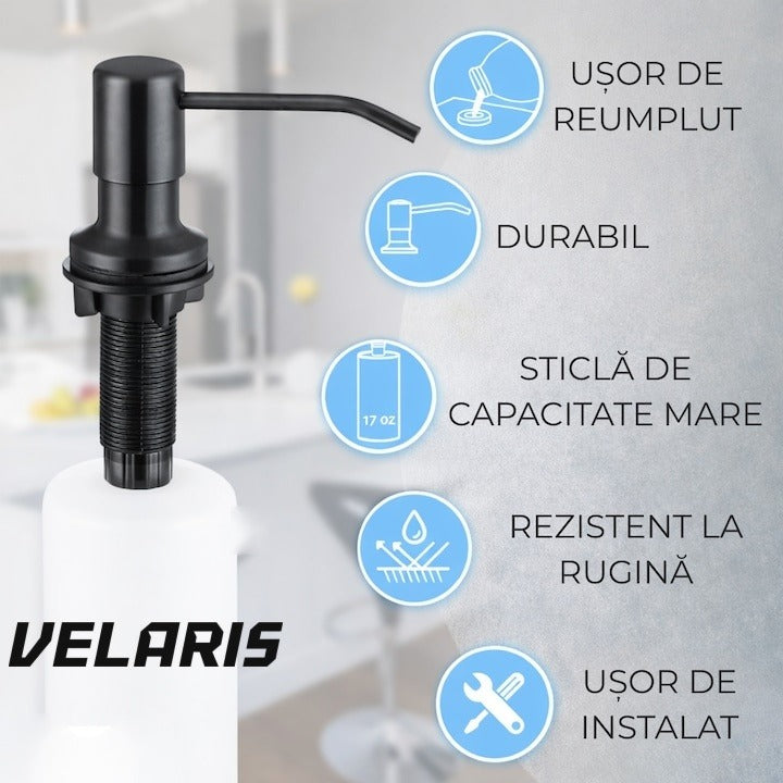 Dispenser încastrat în chiuvetă pentru săpun și detergent, rezervor 300 ml, negru
