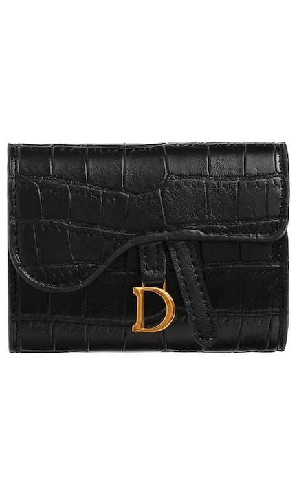 Portofel compact pentru carduri, piele ecologică, design elegant, negru