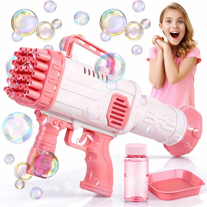 Pistol de bule 32 duze 2 in 1 cu ventilator, roz