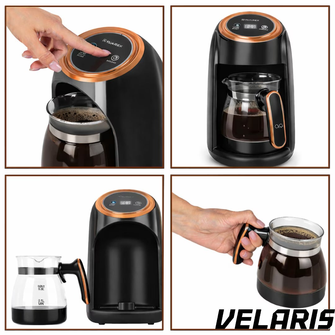 Cafetiera Electrica Tip Ibric pentru Cafea Turceasca, 600W, 0, 3L, Display LCD, Negru/Auriu, Multifunctionala