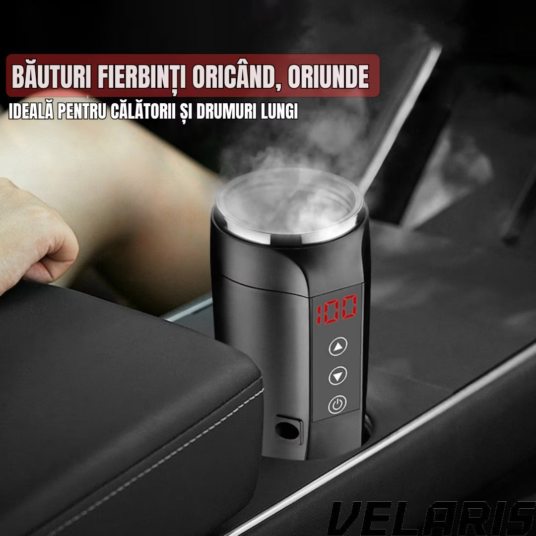 Cana inteligenta tip termos, afisaj temperatura, inox premium, etansa, incarcare auto 12V/24V, 0.45L, negru
