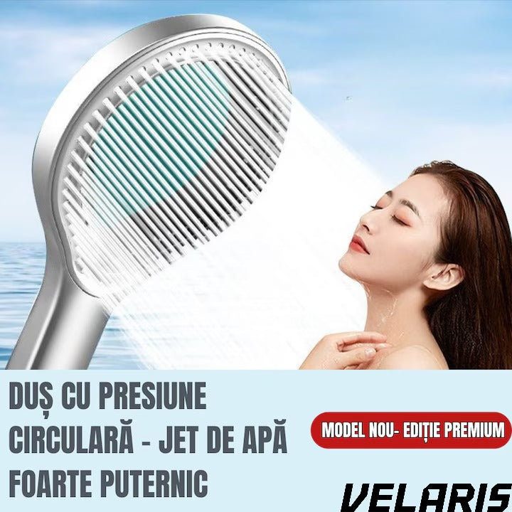 Cap de dus cu jet reglabil, flexibilitate versatila, moduri multiple de pulverizare, finisaj argintiu