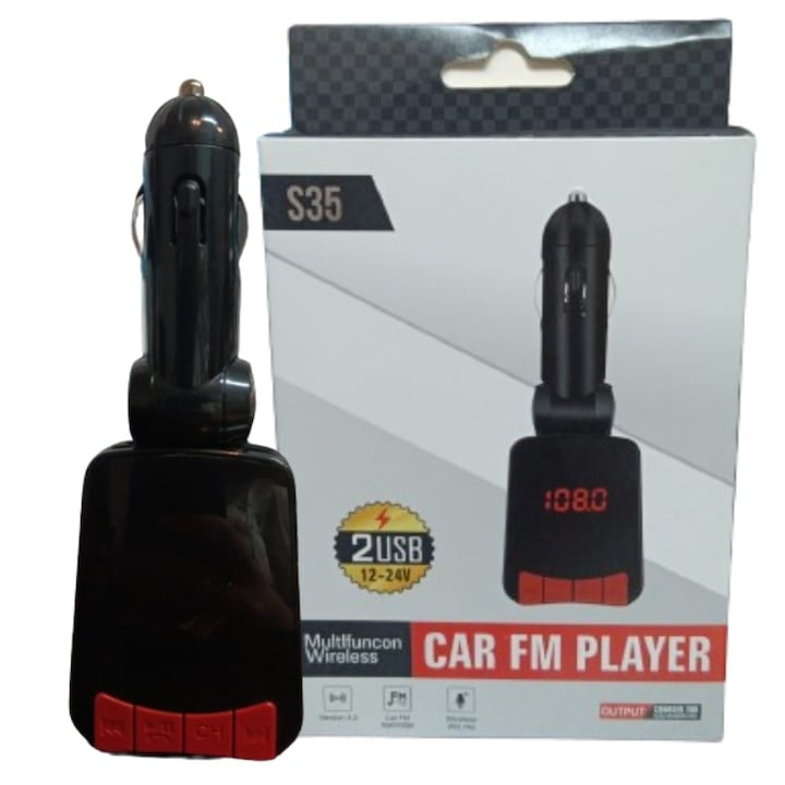 Modulator FM Bluetooth auto cu port USB pentru încărcare telefon, negru