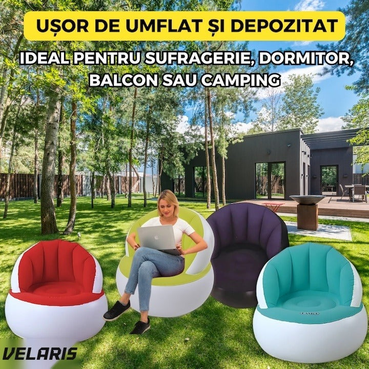 Fotoliu gonflabil cu pompă inclusă, design modern, 85x70 cm, interior/exterior, roșu