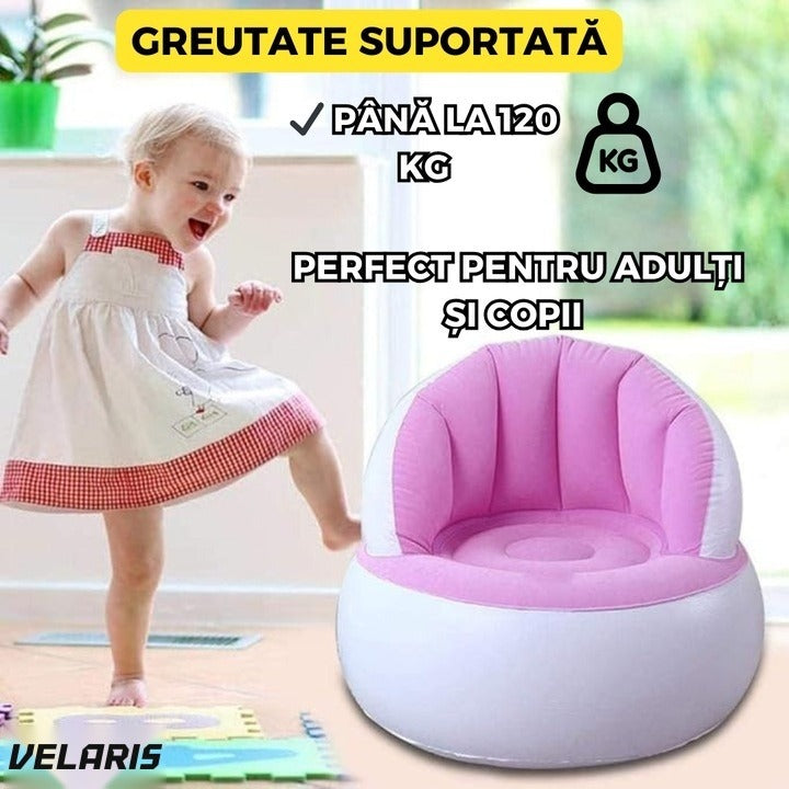 Fotoliu gonflabil cu pompă inclusă, design modern, 85x70 cm, interior și exterior, roz