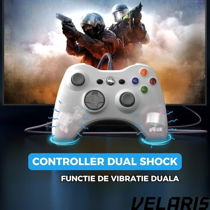 Controller Dual Shock pentru PC si Xbox 360 cu stick-uri analog vibratii realiste dualpad 8 directii conectare USB cablu 2, 5 m