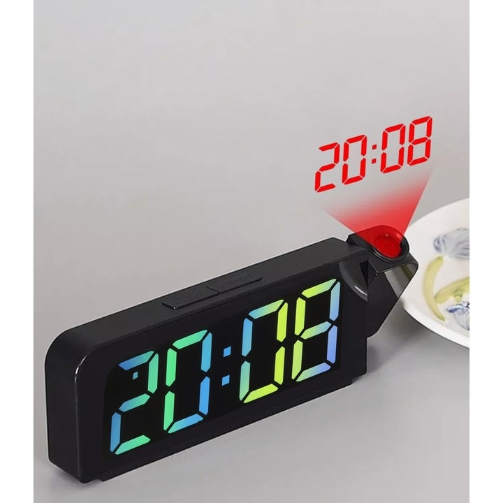 Ceas deșteptător digital LED, proiector pe perete/tavan, ecran multicolor, 12/24H, USB