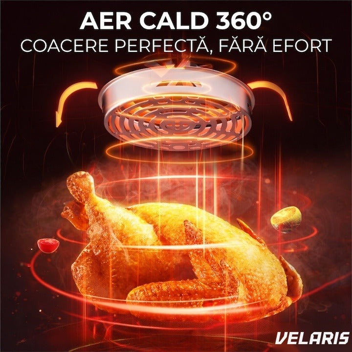 Friteuză aer cald 3 în 1 fără ulei 12 L 1700W, control tactil 11 programe, negru-auriu