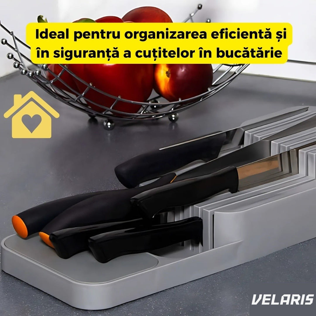 Suport organizator pentru cuțite în sertar, design ergonomic, material durabil