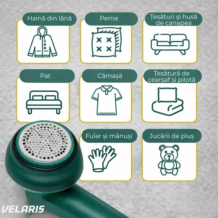 Aparat de îndepărtat scame, încărcare USB, autonomie 4 ore, curățare uscată, verde