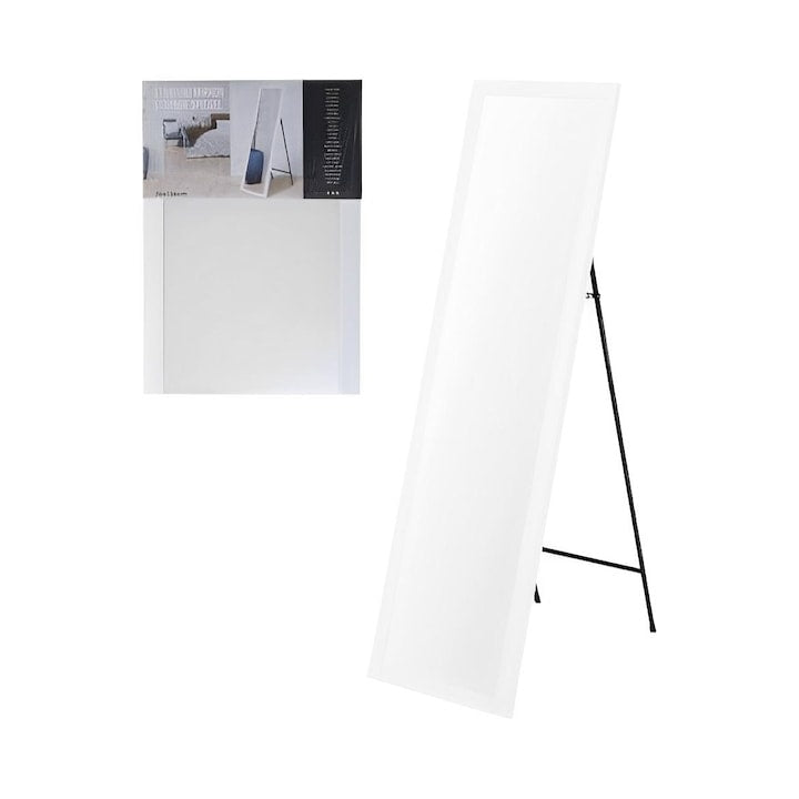 Oglindă de podea, cadru alb, 36 x 126 cm, pliabilă, suport metal