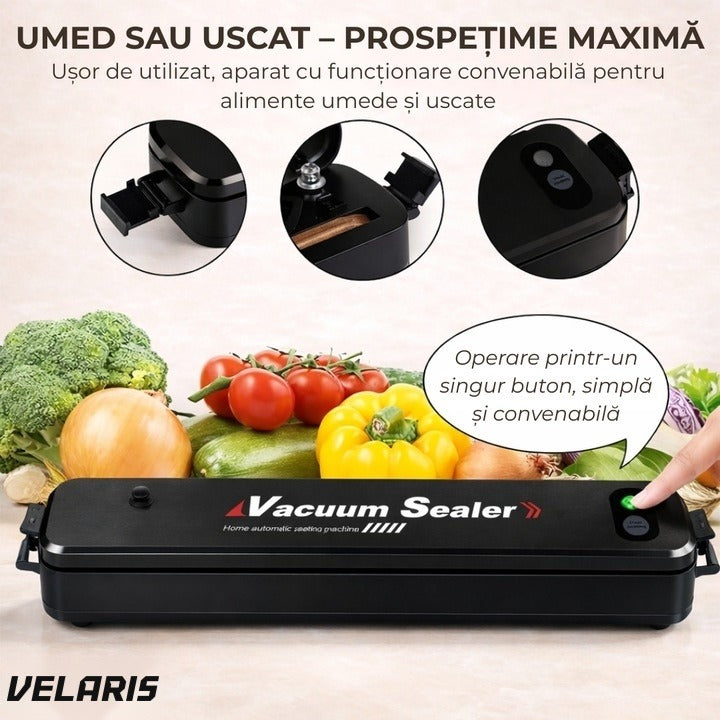 Aparat de vidat alimente 110W cu funcție de sigilare, pompă puternică, include 10 pungi vacuum