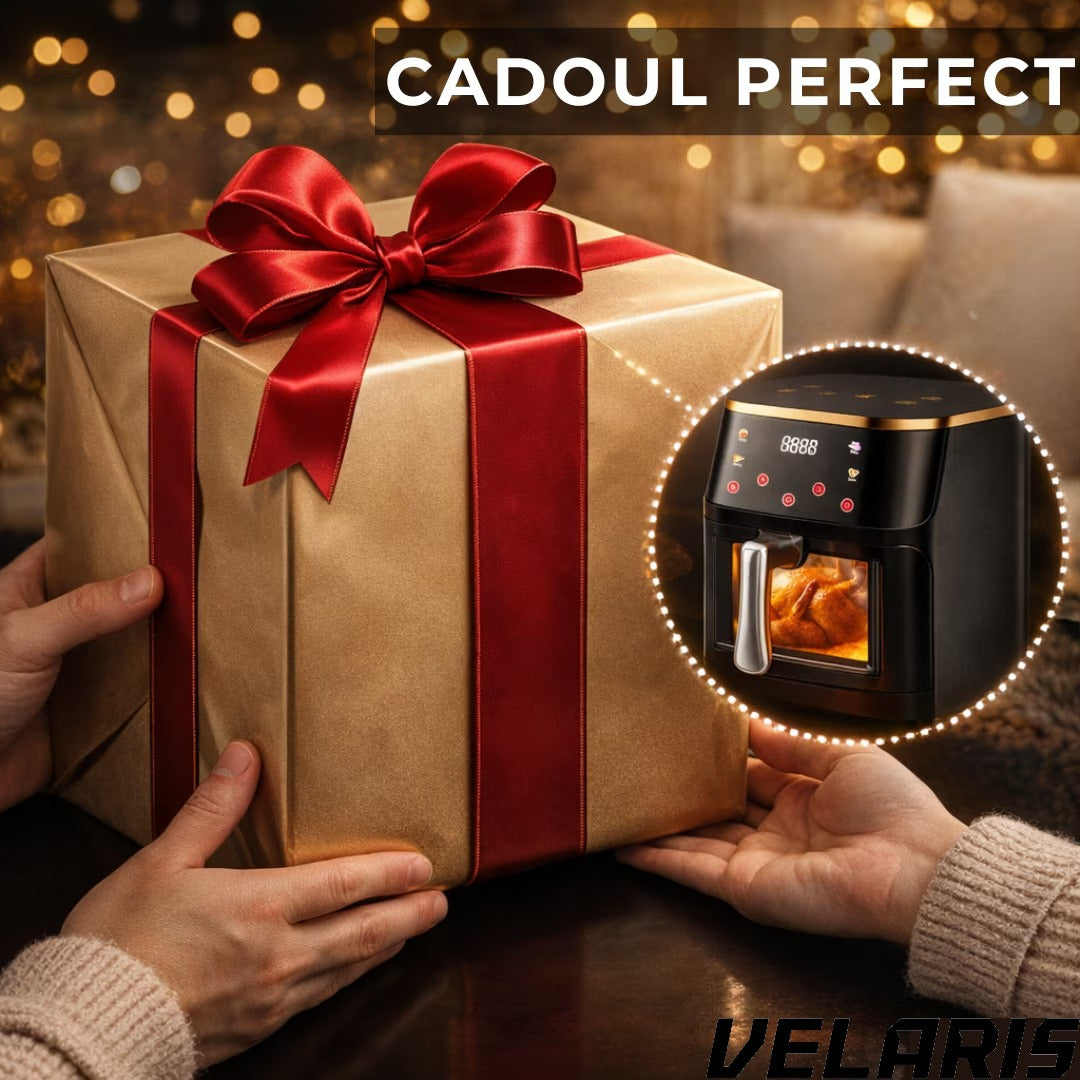 Friteuza aer cu aer cald 12L 2400W, fereastra transparenta, panou digital touch, 8 programe presetate, control temperatura 80-200°C, timer 0-60 min, gatire fara ulei, functie 3D, aer circulant