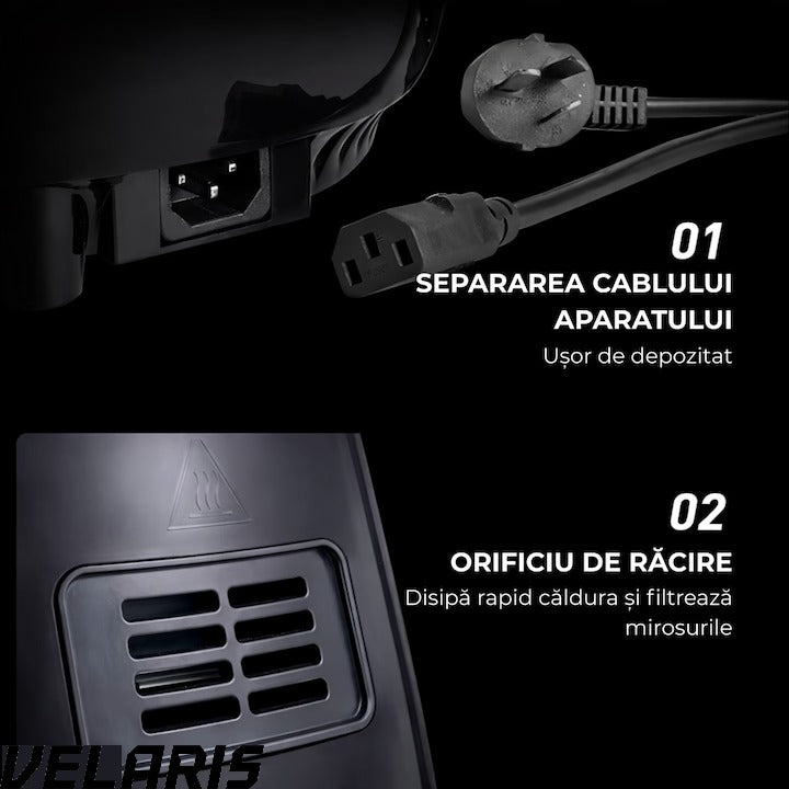 Friteuza cu Aer Cald, Air Fryer, Filtru de Aer Integrat, 6 Programe, Putere 2400W, Control Temperatura, Cronometru Reglabil, Capacitate 6L
