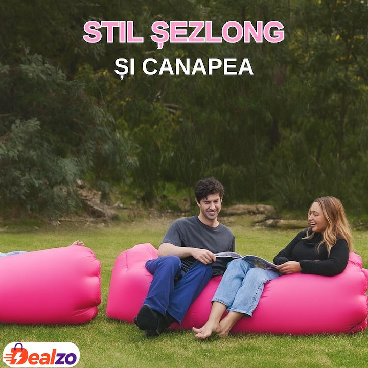 Canapea gonflabilă Air Sofa Cloudy, design Lamzac, umflare fără pompă, pentru exterior, roz