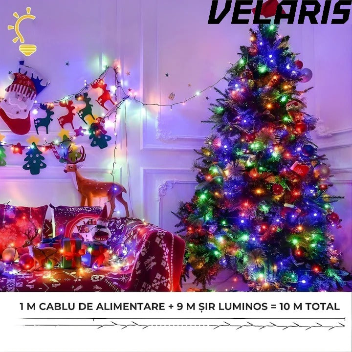Instalatie luminoasa 100 LED-uri, 10 metri, pentru decor de Craciun, rezistenta si economica