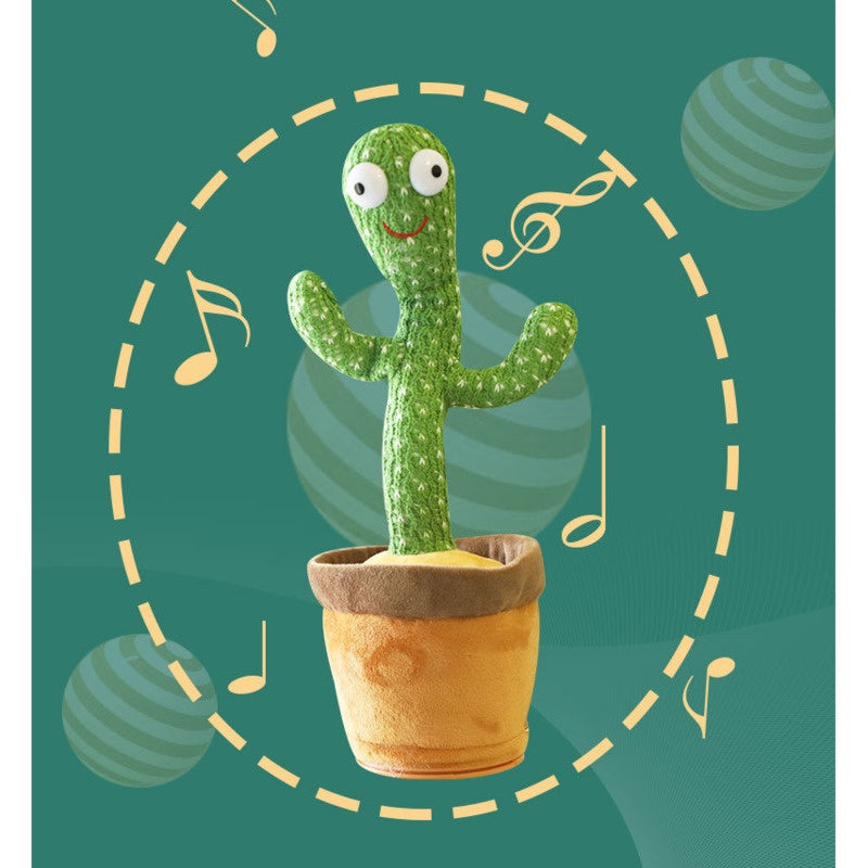 Jucărie interactivă Cactus dansator cu pălărie galbenă, 20 melodii, lumini, 32 cm, Verde