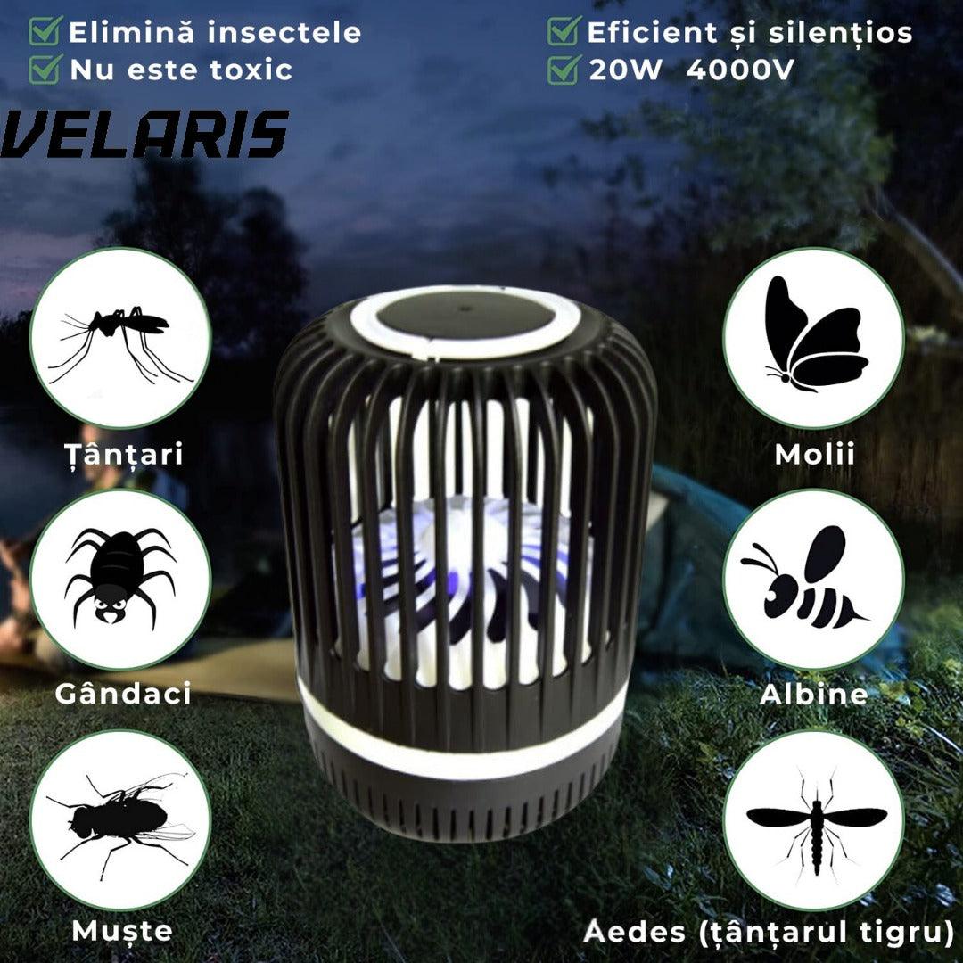 Lampa Anti-Insecte cu LED UV, 5W, Raza de Actiune 20 m², Alimentare USB, Negru