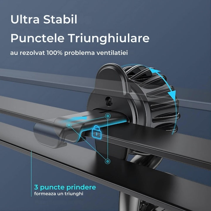 Suport magnetic telefon auto, rotație 360°, ventilație, negru