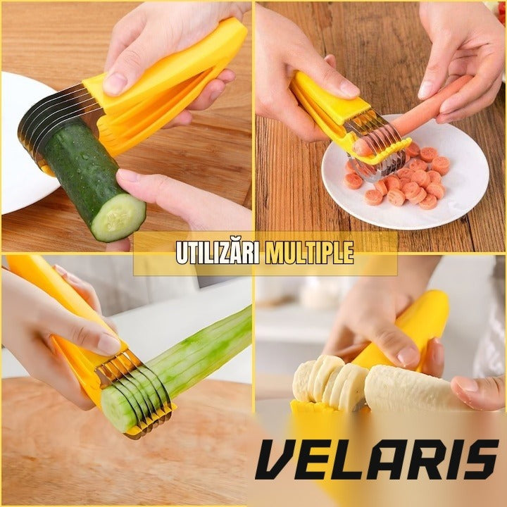 Felietor manual banane, lame inox, design ergonomic, 6 felii uniforme, galben