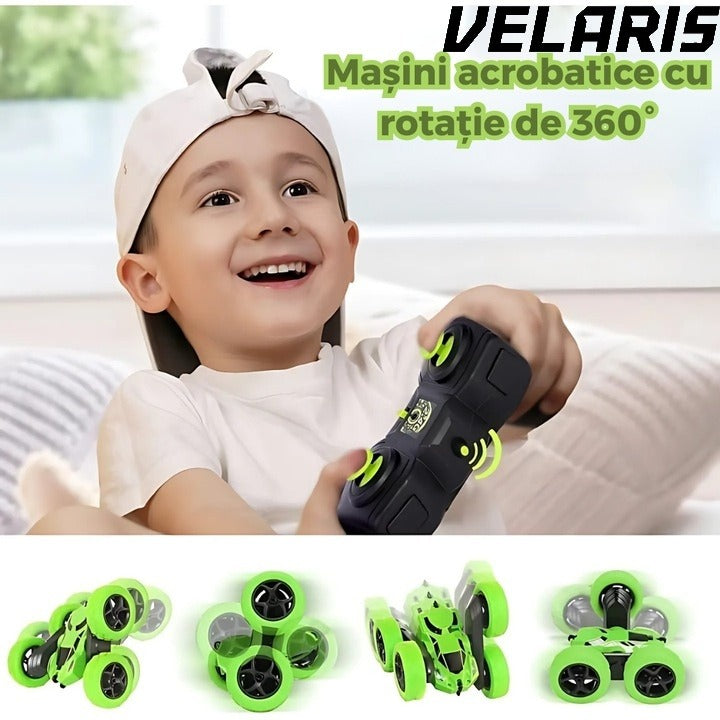 Masinuta Acrobatica cu Telecomanda 2.4GHz, LED, Rotatie 360°, Baterie Reincarcabila, Cablu, Surubelnita incluse
