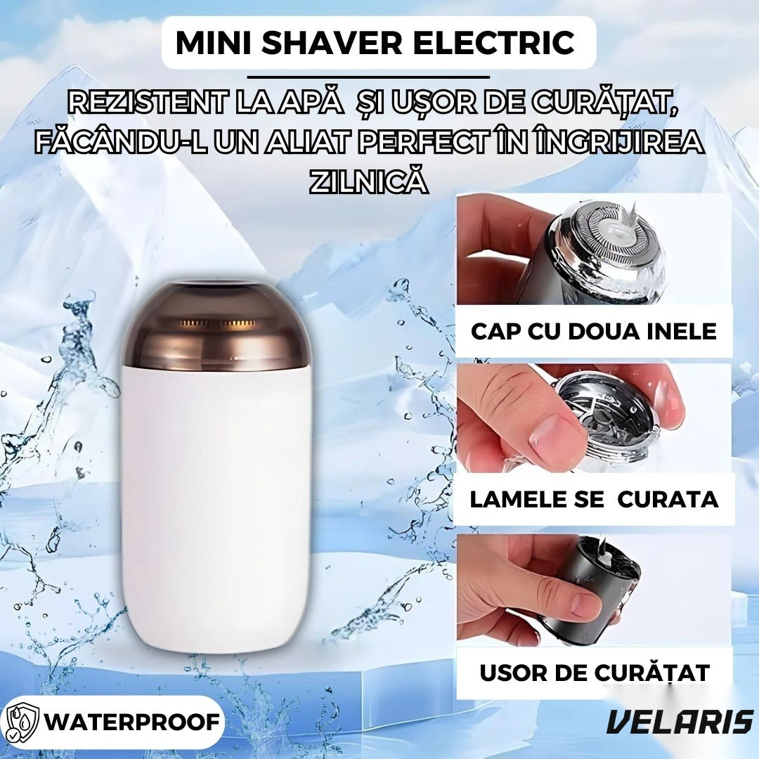 Aparat de ras electric mini portabil, încărcare USB, autonomie 60 minute, 3W, alb