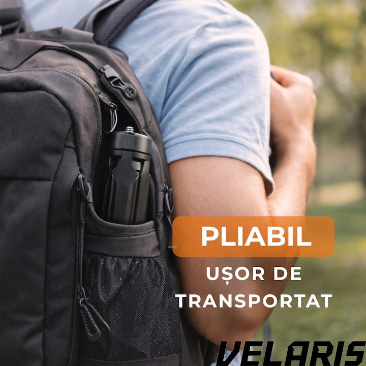 Mini Trepied pentru Telefon, Aparate Foto si Video cu Lampi Circulare, Portabil, Pliabil, Ergonomic, Negru