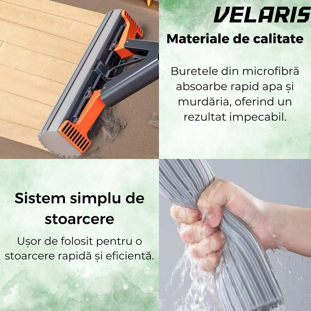 Mop absorbant telescopic, alb, sistem de stoarcere simplu, burete usor de inlocuit, ideal pentru toate tipurile de podea