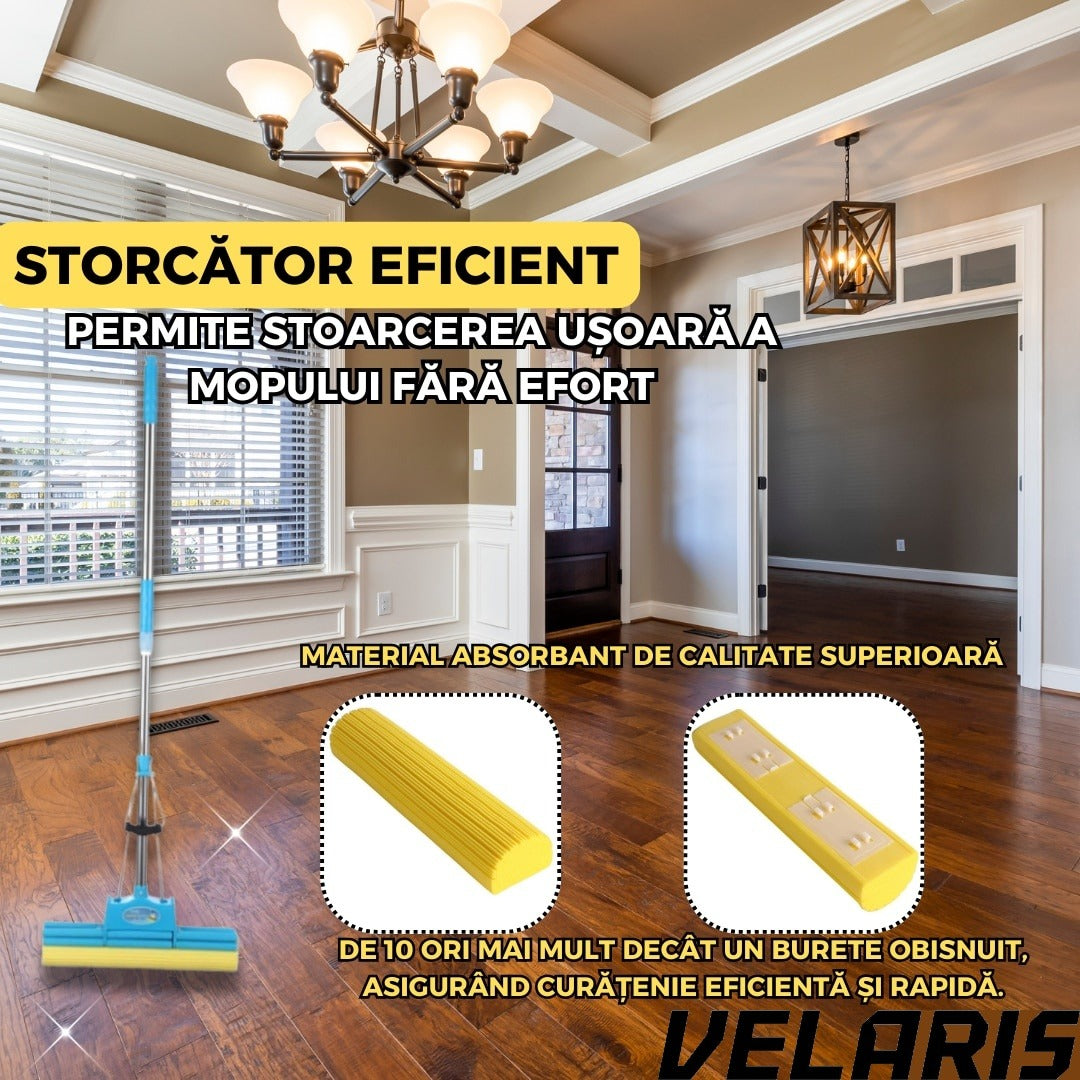 Mop cu Storcator si Coada Metalica Telescopica 88-105 cm, PVA, 37 x 5 x 5 cm, Albastru