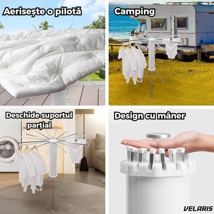 Uscător rufe tip caracatiță, 1 nivel rotativ rabatabil, picioare stabile, aluminiu, ideal spații mici