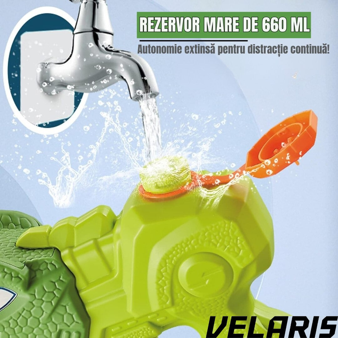 Pistol cu apa dinozaur, rezervor 1330 ml, 35 cm, 3 duze, raza actiune 8 m, PVC rezistent, durabil, +6 ani, verde moss