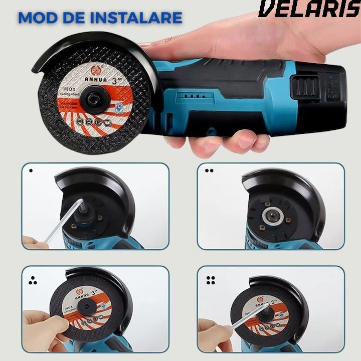 Polizor unghiular fara fir 12V, 2 Acumulatori Li-Ion, Discuri pentru Metal, Incarcator Inclus, Mini Flex Portabil