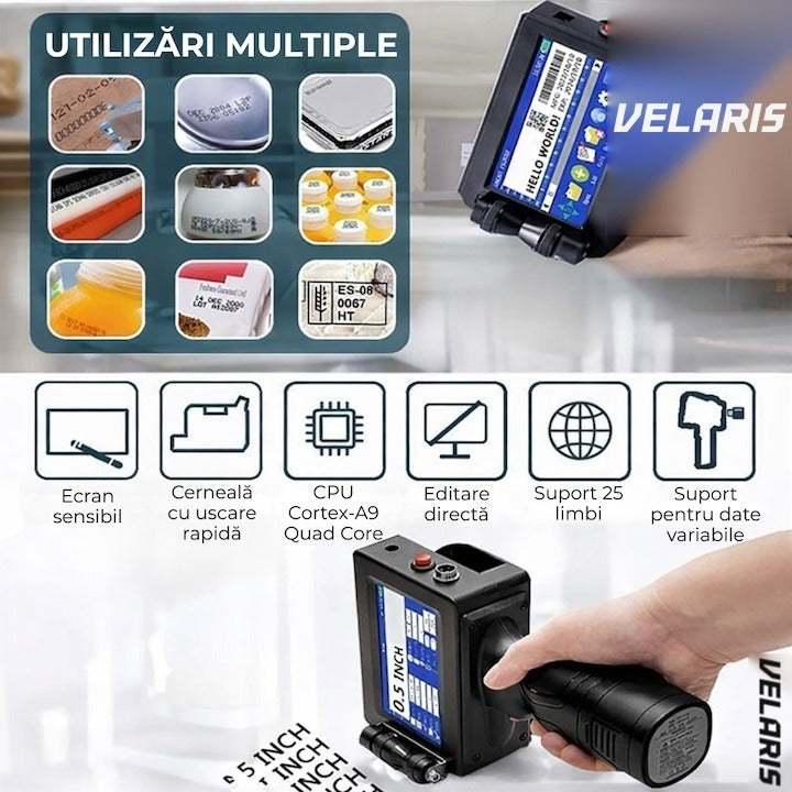 Imprimantă termală portabilă Y7, wireless, 12,7 mm, cerneală HP, coduri QR și coduri bare