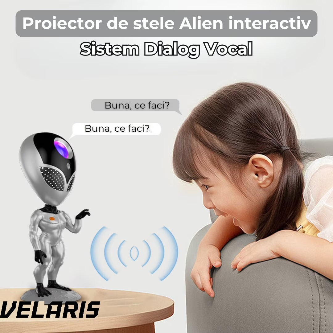 Proiector de Stele Tip Alien, Galaxie Stelara, LED cu Telecomanda si Sistem Dialog Vocal, Argintiu