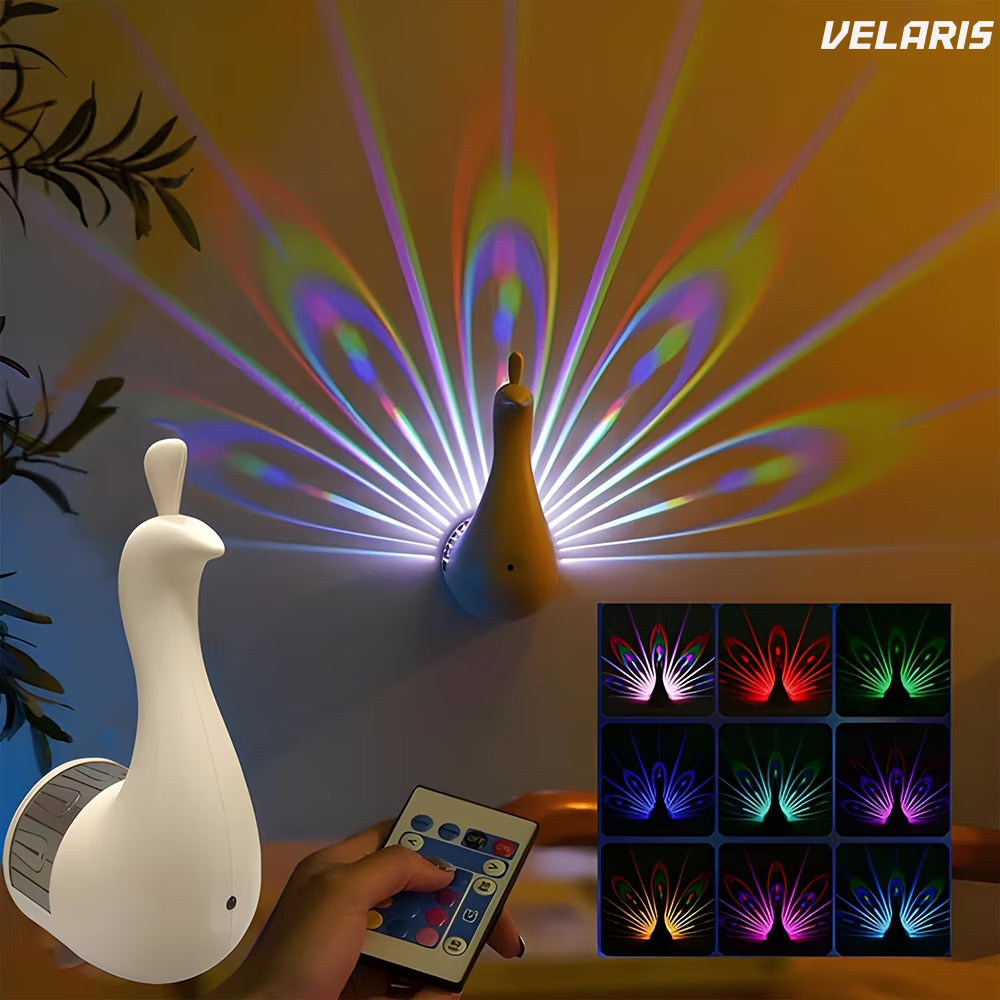 Lampă decorativă model păun, LED cu USB, mai multe moduri iluminare, control telecomandă/tactil, negru/alb