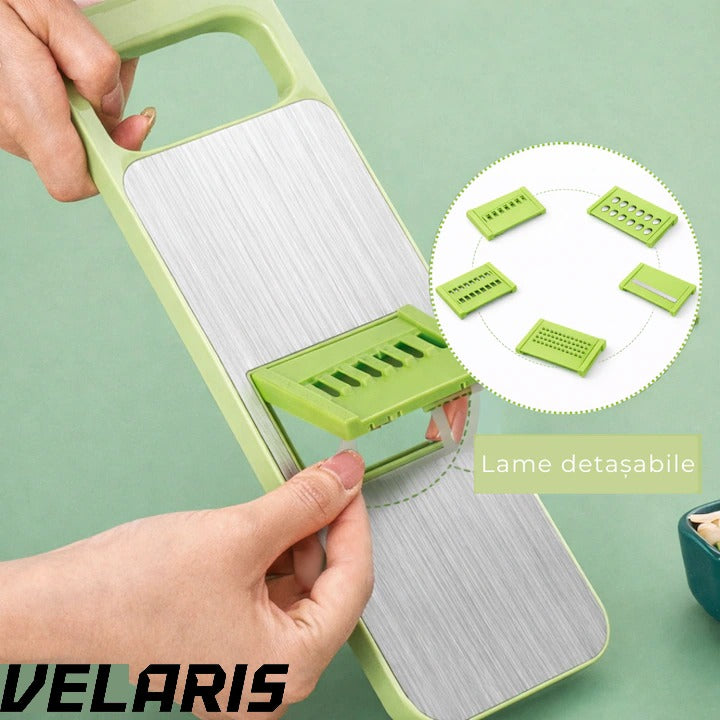 Razatoare Multifunctionala cu Recipient si 6 Lame din Otel Inoxidabil, Tocator Rotund pentru Legume si Fructe, Design Demontabil, Verde