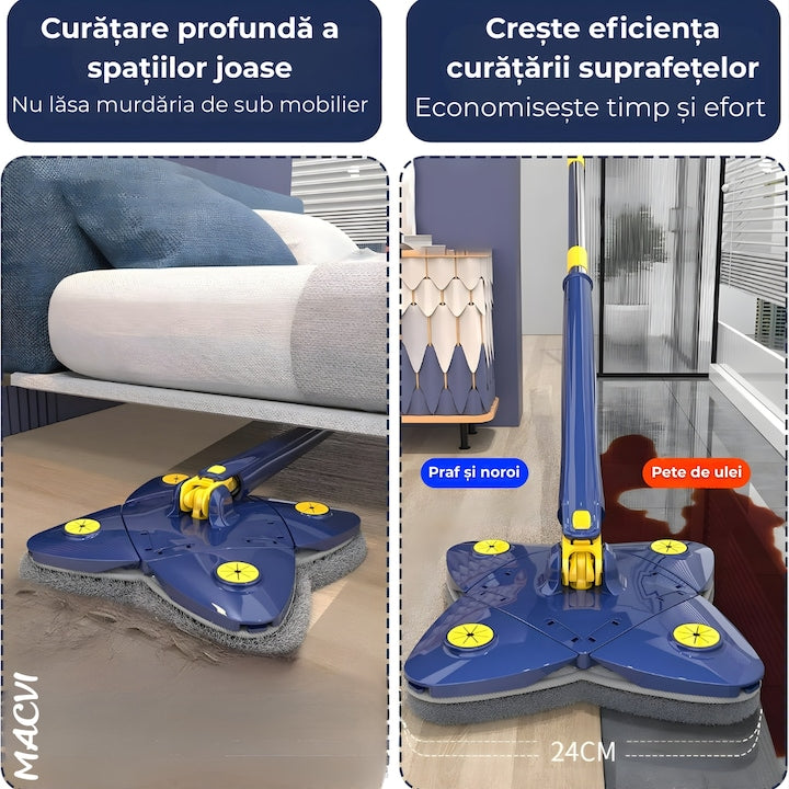 Mop cu Cap Stea 360° Telescopic Curatare Usoara, 2 lavete Microfibra, Lungime 123 cm, Albastru/Galben