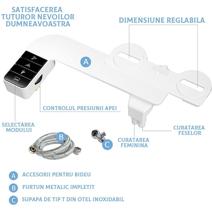 Bidet retractabil, fără electricitate, auto-curățare, control presiune apă rece, negru