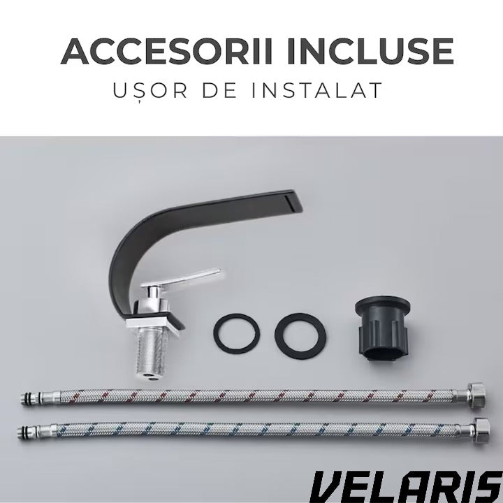 Robinet baie tip cascada din alama inaltime 13 cm conexiune 3/8 montaj chiuveta design modern, negru mat