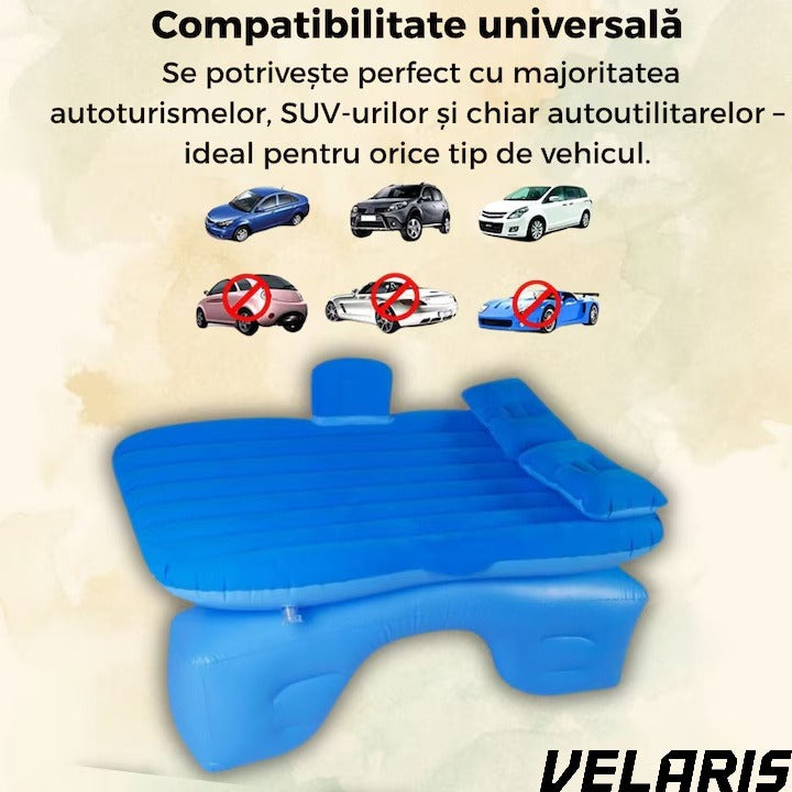Saltea Gonflabila Auto cu Perne si Suport de Echilibru, Ideala pentru Bancheta din Spate, Camping, Calatorii si Relaxare, Albastru