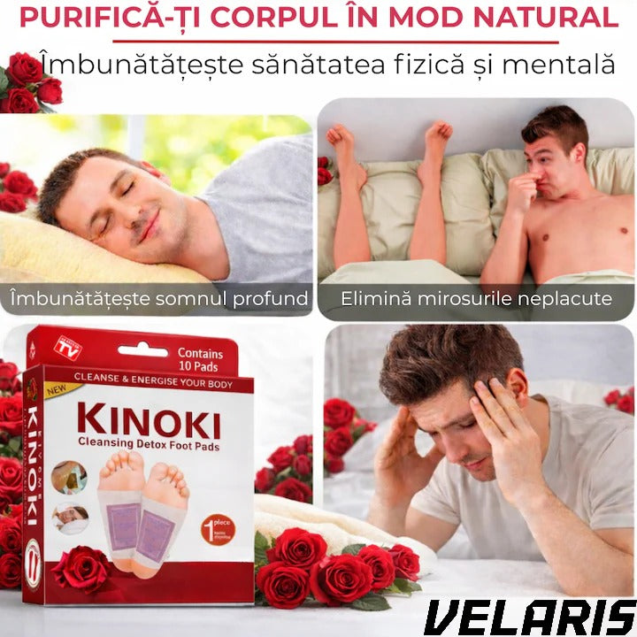 Set 10 Plasturi Plasturi Detox KINOKI pentru Picioare cu trandafir, Detoxifiere Naturala, Eliminare Toxine, Reducere Miros Neplacut, Imbunatatire Somn, Relaxare si Revitalizare